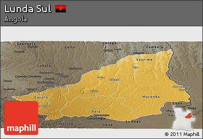 Physical Panoramic Map of Lunda Sul, darken, semi-desaturated