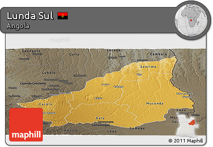 Physical Panoramic Map of Lunda Sul, darken, semi-desaturated