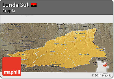 Physical Panoramic Map of Lunda Sul, darken, semi-desaturated