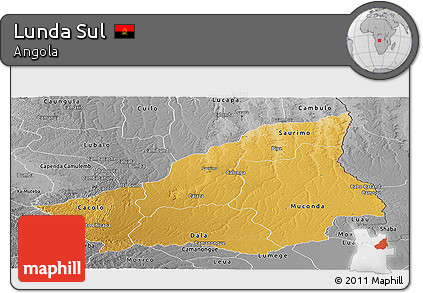 Physical Panoramic Map of Lunda Sul, desaturated