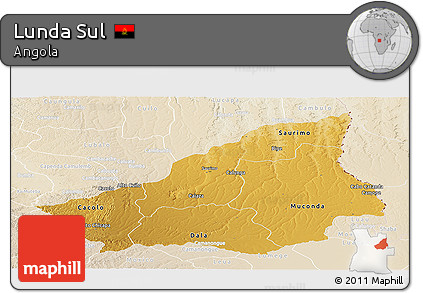 Physical Panoramic Map of Lunda Sul, lighten