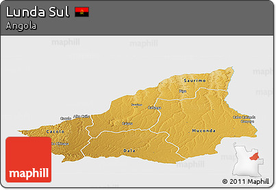 Physical Panoramic Map of Lunda Sul, single color outside