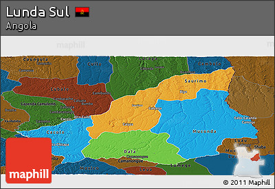 Political Panoramic Map of Lunda Sul, darken