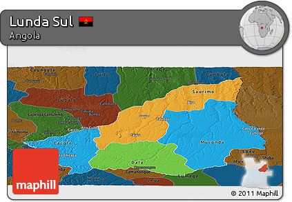 Political Panoramic Map of Lunda Sul, darken