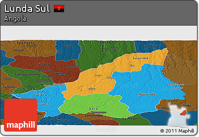 Political Panoramic Map of Lunda Sul, darken