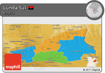 Political Panoramic Map of Lunda Sul, physical outside