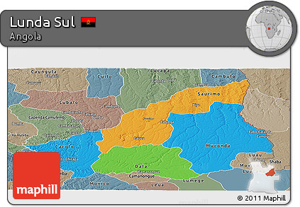 Political Panoramic Map of Lunda Sul, semi-desaturated