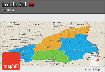 Political Panoramic Map of Lunda Sul, shaded relief outside