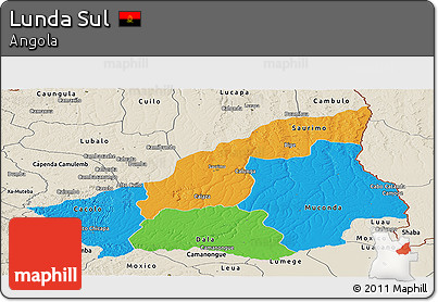 Political Panoramic Map of Lunda Sul, shaded relief outside