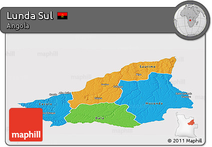 Political Panoramic Map of Lunda Sul, single color outside