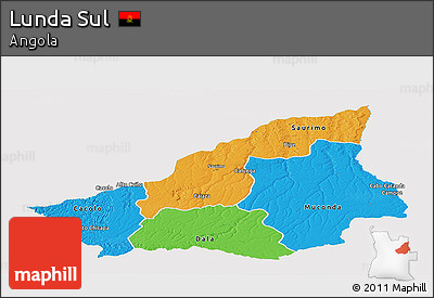 Political Panoramic Map of Lunda Sul, single color outside