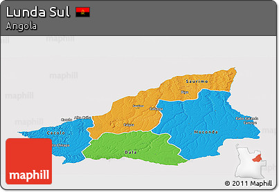 Political Panoramic Map of Lunda Sul, single color outside