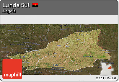 Satellite Panoramic Map of Lunda Sul, darken