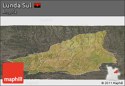 Satellite Panoramic Map of Lunda Sul, darken, semi-desaturated