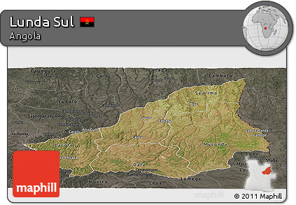 Satellite Panoramic Map of Lunda Sul, darken, semi-desaturated