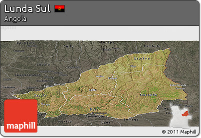 Satellite Panoramic Map of Lunda Sul, darken, semi-desaturated