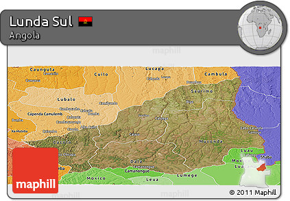 Satellite Panoramic Map of Lunda Sul, political shades outside