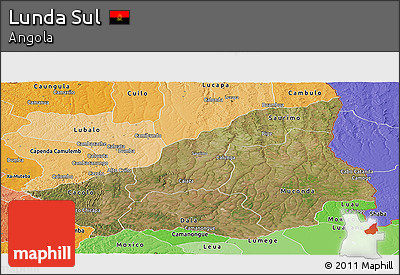 Satellite Panoramic Map of Lunda Sul, political shades outside