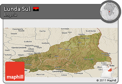 Satellite Panoramic Map of Lunda Sul, shaded relief outside