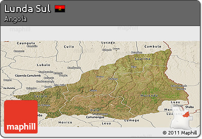 Satellite Panoramic Map of Lunda Sul, shaded relief outside