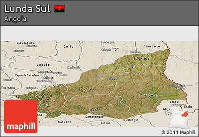 Satellite Panoramic Map of Lunda Sul, shaded relief outside