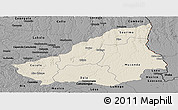 Shaded Relief Panoramic Map of Lunda Sul, darken, desaturated