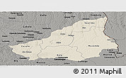 Shaded Relief Panoramic Map of Lunda Sul, darken, semi-desaturated