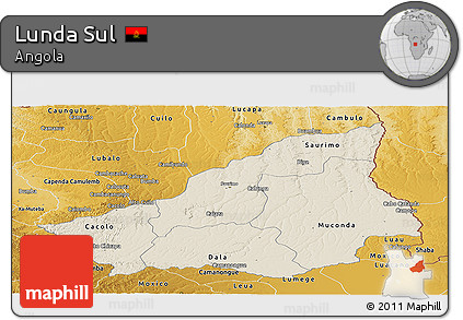 Shaded Relief Panoramic Map of Lunda Sul, physical outside