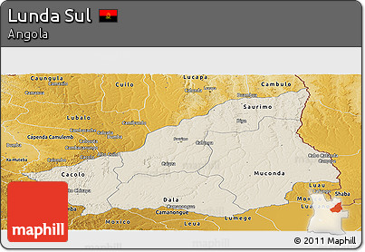Shaded Relief Panoramic Map of Lunda Sul, physical outside