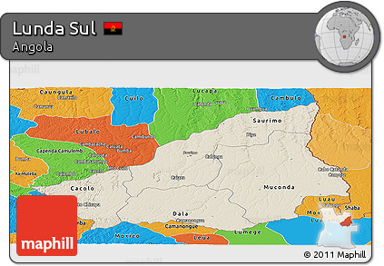 Shaded Relief Panoramic Map of Lunda Sul, political outside