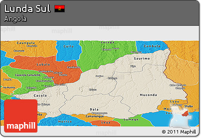 Shaded Relief Panoramic Map of Lunda Sul, political outside