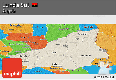 Shaded Relief Panoramic Map of Lunda Sul, political outside
