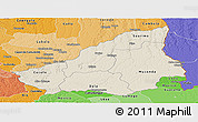 Shaded Relief Panoramic Map of Lunda Sul, political shades outside