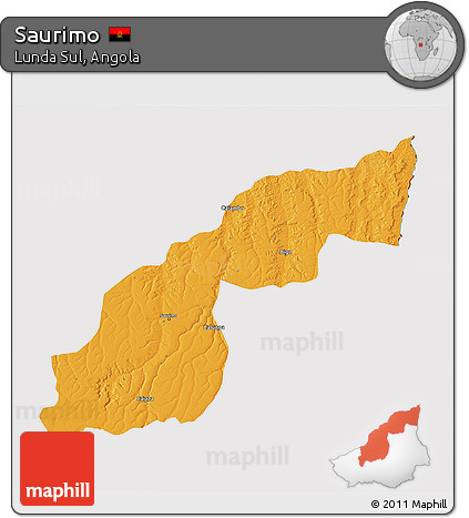 Political 3D Map of Saurimo, cropped outside