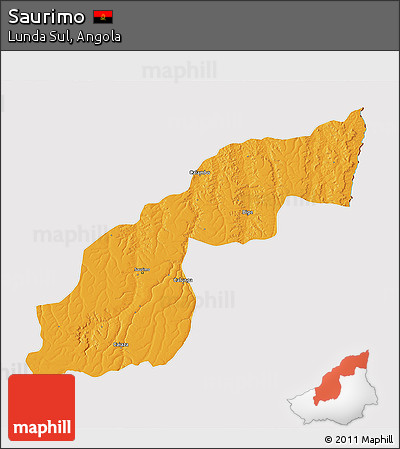 Political 3D Map of Saurimo, cropped outside