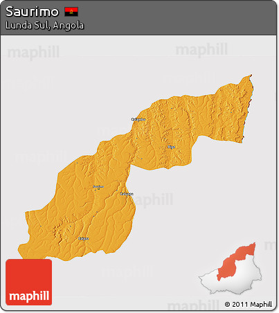 Political 3D Map of Saurimo, cropped outside