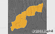 Political 3D Map of Saurimo, darken, desaturated