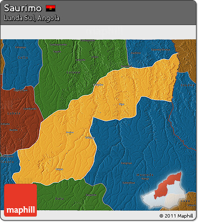 Political 3D Map of Saurimo, darken