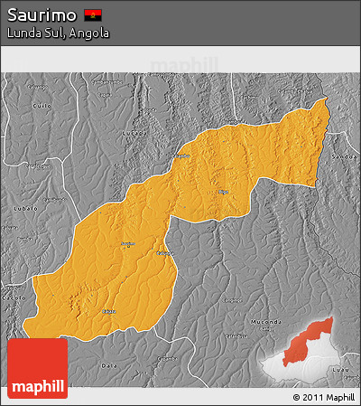 Political 3D Map of Saurimo, desaturated