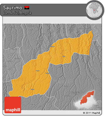 Political 3D Map of Saurimo, desaturated