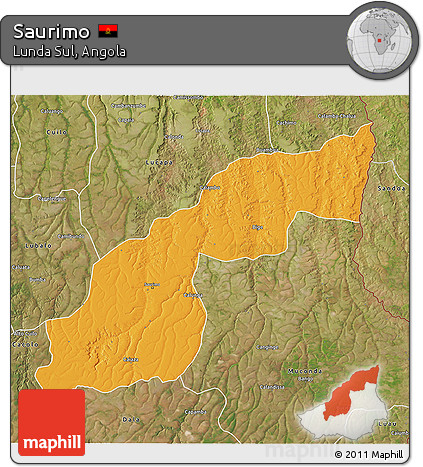 Political 3D Map of Saurimo, satellite outside