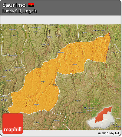 Political 3D Map of Saurimo, satellite outside
