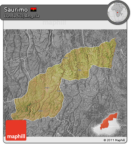 Satellite 3D Map of Saurimo, desaturated