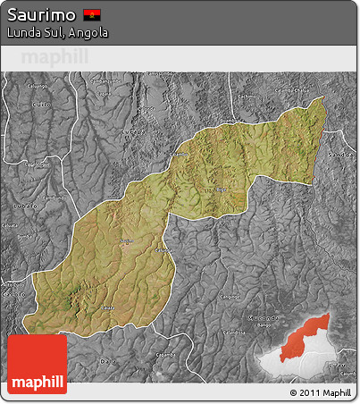 Satellite 3D Map of Saurimo, desaturated