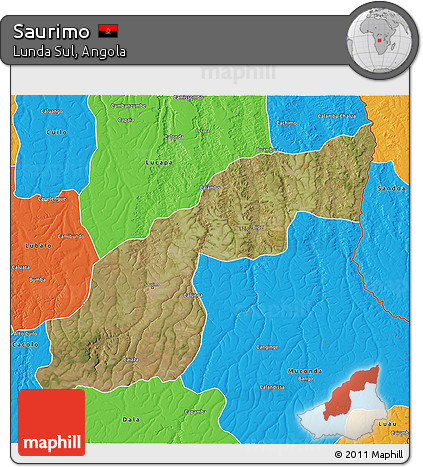 Satellite 3D Map of Saurimo, political outside