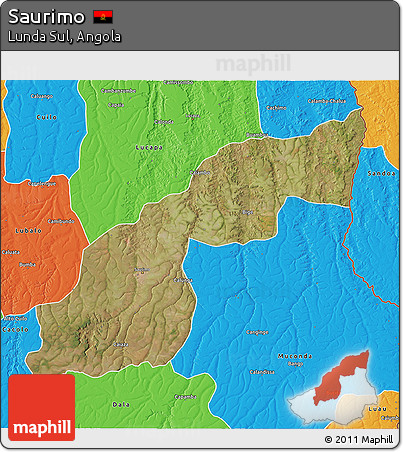 Satellite 3D Map of Saurimo, political outside