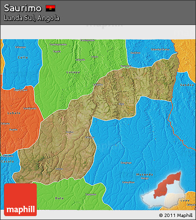 Satellite 3D Map of Saurimo, political outside