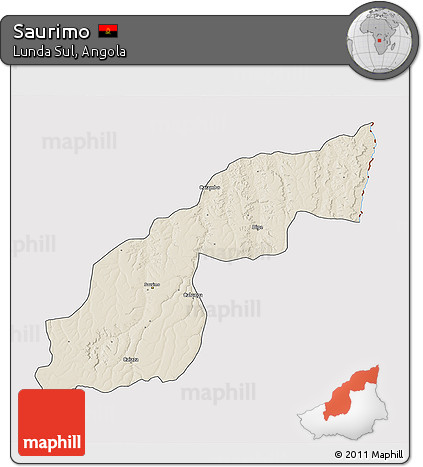 Shaded Relief 3D Map of Saurimo, cropped outside