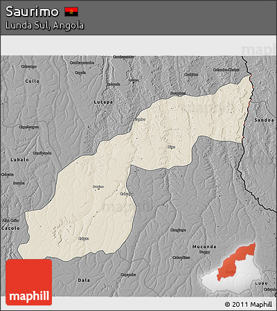 Shaded Relief 3D Map of Saurimo, darken, desaturated