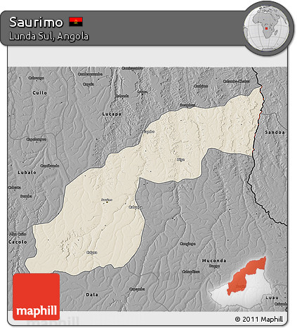 Shaded Relief 3D Map of Saurimo, darken, desaturated